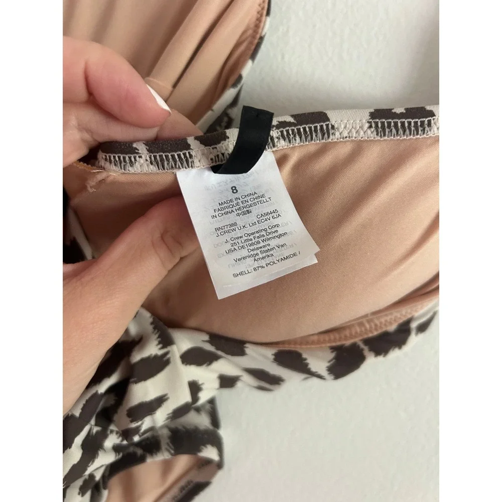 J.Crew Leopard Print V-Neck One-Piece Swimsuit Brown Cream Animal Print Size 8
